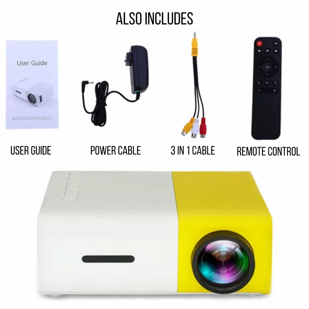 Compact Vixr mini projector displaying vibrant colors on a blank wall